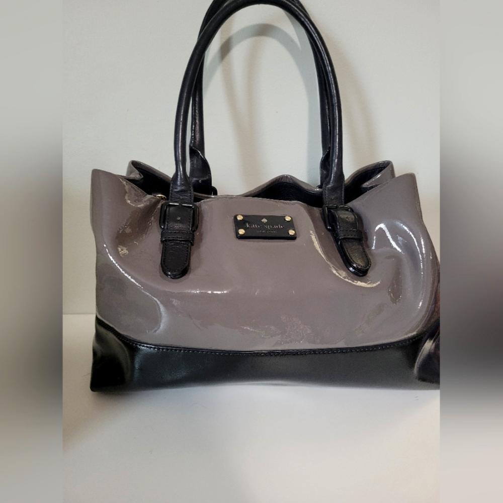kate spade gray and black patent leather tote